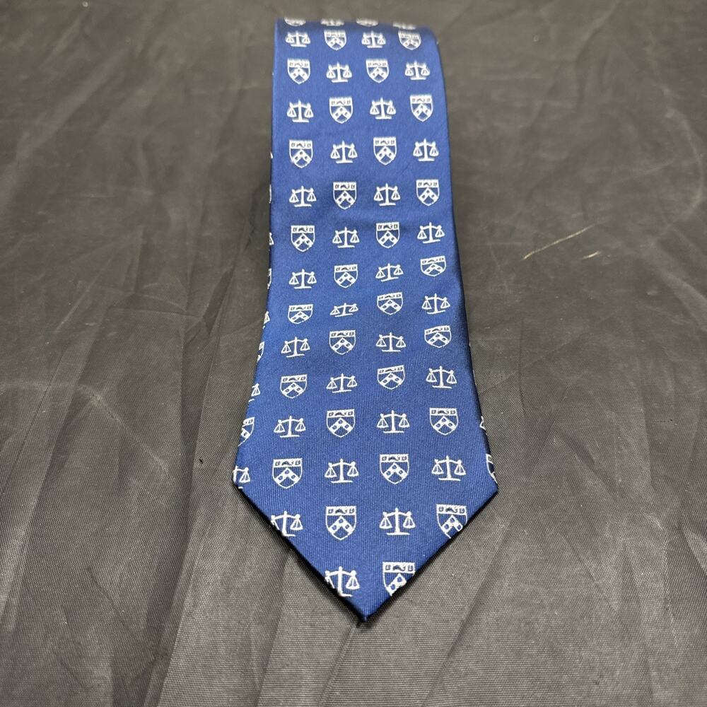 Vtg Symmetry Silk Tie Law Legal Scales of Justice Shield Crest Novelty Necktie